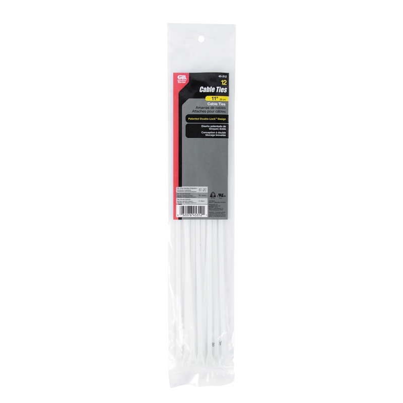 Gardner Bender 45-312 Cable Tie, 3 in Max Bundle Dia, Double-Lock Locking, 6/6 Nylon, Natural, 11 in L, 12/BAG