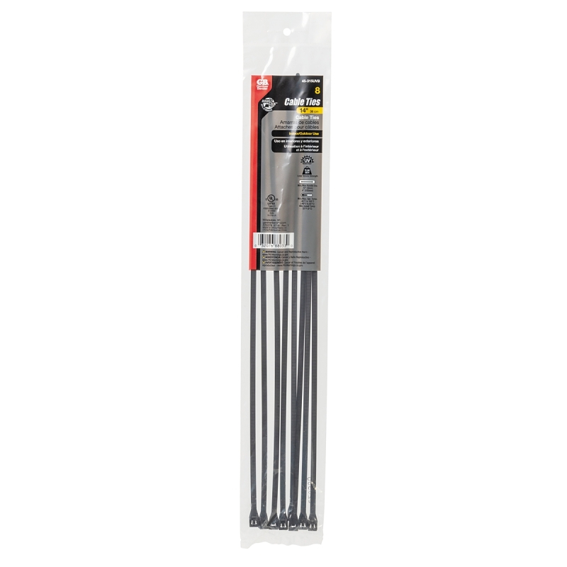 Gardner Bender 45-315UVB Cable Tie, Double-Lock Locking, 6/6 Nylon, Black, 14 in L, 8/PK