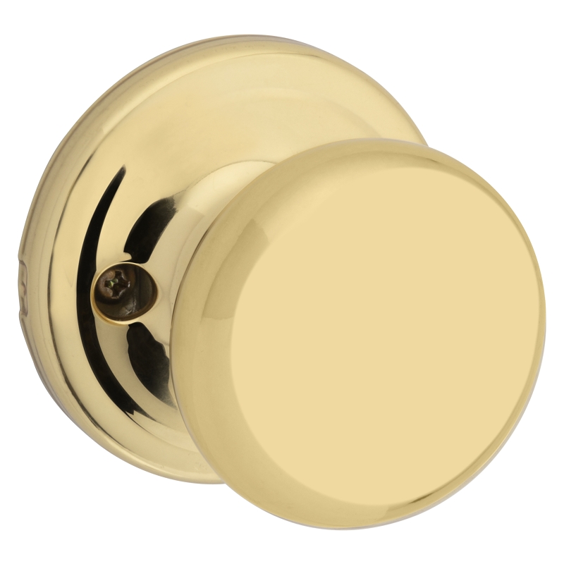 Kwikset 720J 3CP6AL Passage Knob, Polished Brass, 1-3/8 to 1-3/4 in Thick Door, 2-1/4 in Strike
