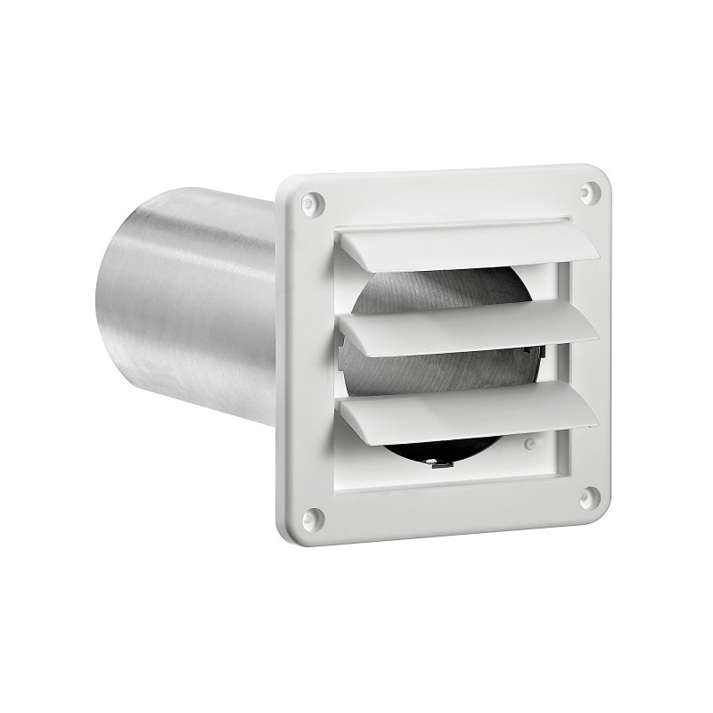Lambro 267WS Louvered Vent, 5.44 in Dia, 10.63 in L, Plastic, White, Wall Installation