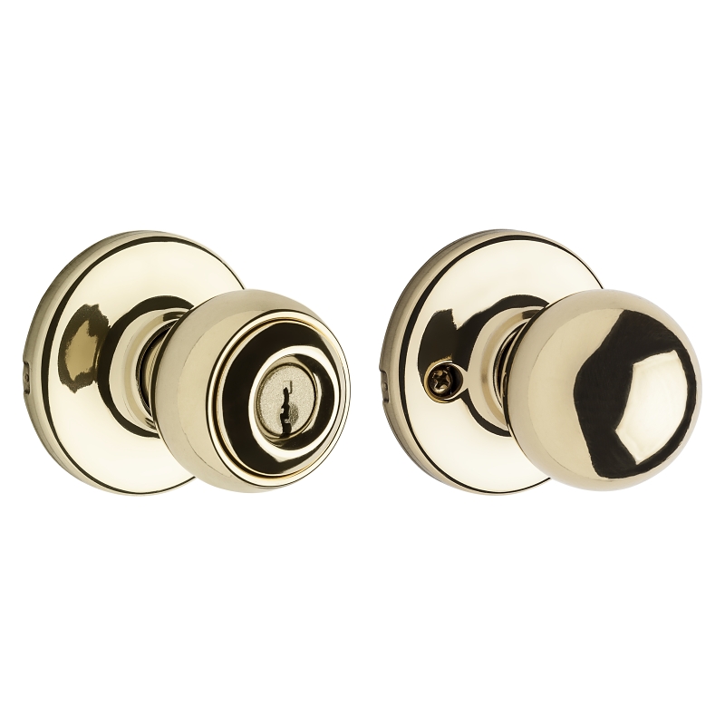 Kwikset 450P 3POLO Storeroom Keyed Entry Knob, Polished Brass, 3 Grade, Reversible Hand
