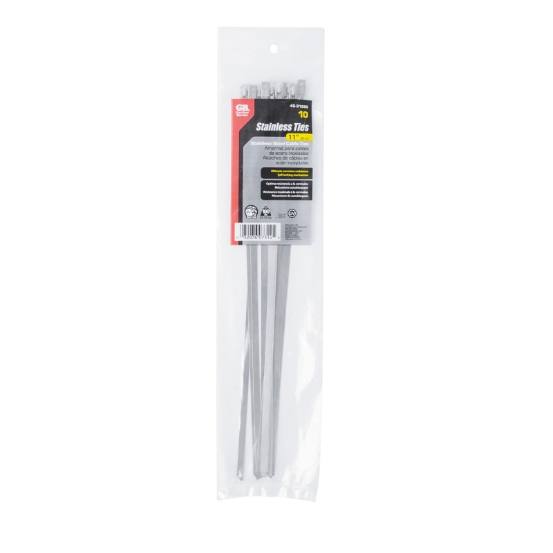 Gardner Bender 45-312SS Cable Tie, 304 Stainless Steel, Silver, 11 in L, 10/PK