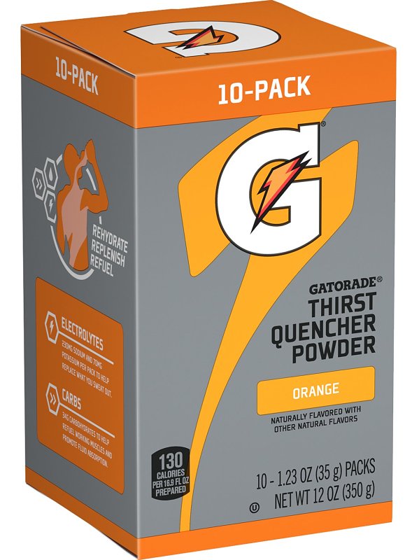 Gatorade 04701 Thirst Quencher Sports Drink Mix, Water, Powder, Orange, 1.23 oz Packet