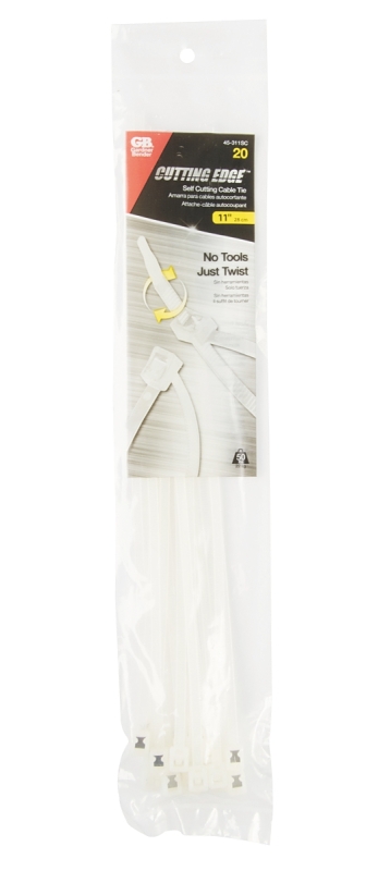 Gardner Bender 45-311SC Cable Tie, 3 in Max Bundle Dia, Double-Lock Locking, 6/6 Nylon, Natural, 11 in L, 20/PK