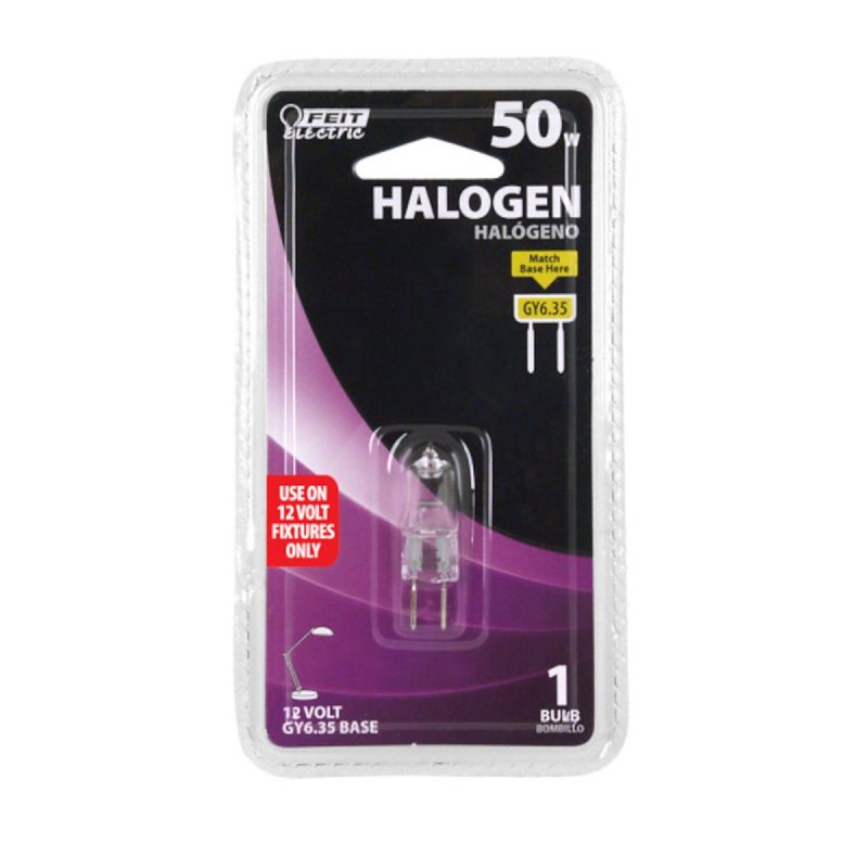 Feit Electric BPQ50T4 Halogen Bulb, 50 W, Candelabra GY6.35 Lamp Base, JC T4 Lamp, 3000 K Color Temp