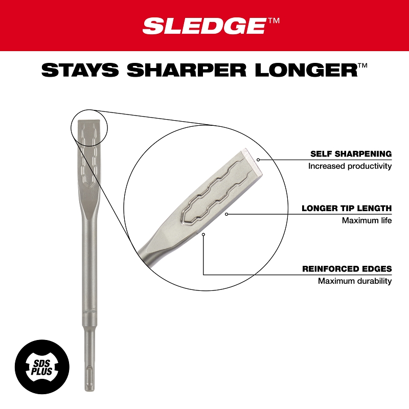 Milwaukee SDS-PLUS SLEDGE 48-62-6052 Flat Chisel, 3/4 in Dia, 10 in L, HSS