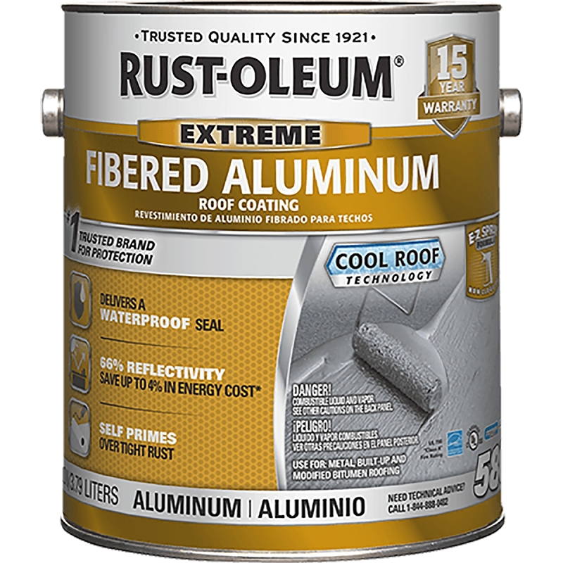 Rust-Oleum 580 Series 301905 Roof Coating, Aluminum, 0.9 gal, Liquid