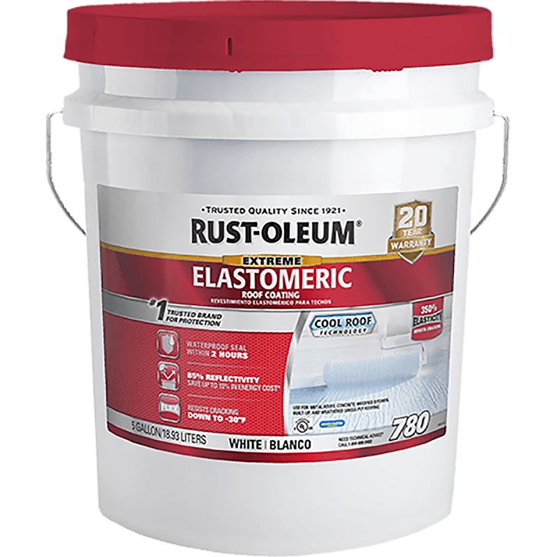 Rust-Oleum 780 Series 301992 Elastomeric Roof Coating, White, 5 gal, Pail, Liquid