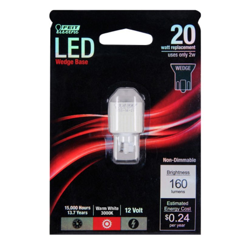 Feit Electric LVW/LED/CAN LED Bulb, Specialty, 20 W Equivalent, Wedge Lamp Base, Warm White Light, 3000 K Color Temp