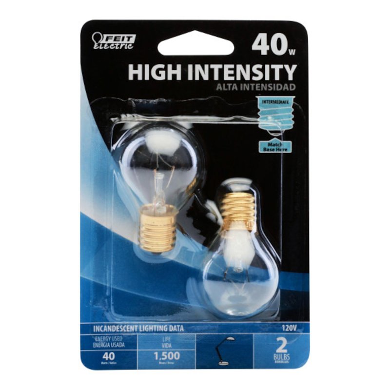 Feit Electric BP40S11N/2/RP Incandescent Bulb, 40 W, S11N Lamp, E17 Intermediate Lamp Base, 370 Lumens
