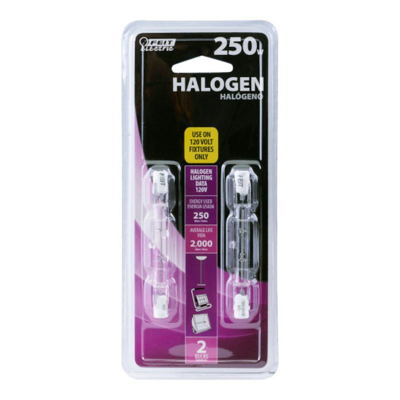 Feit Electric BPQ250T3/CL/S/2/TRP Halogen Bulb, 250 W, R7 Lamp Base, J Lamp, 3000 K Color Temp, 2000 hr Average Life