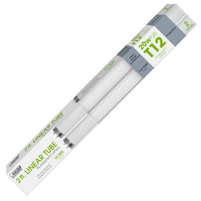Feit Electric F20T12/CW/2 Bulb, 20 W, T12 Lamp, Medium Bi-Pin Lamp Base, 1200 Lumens, 4100 K Color Temp, Cool White