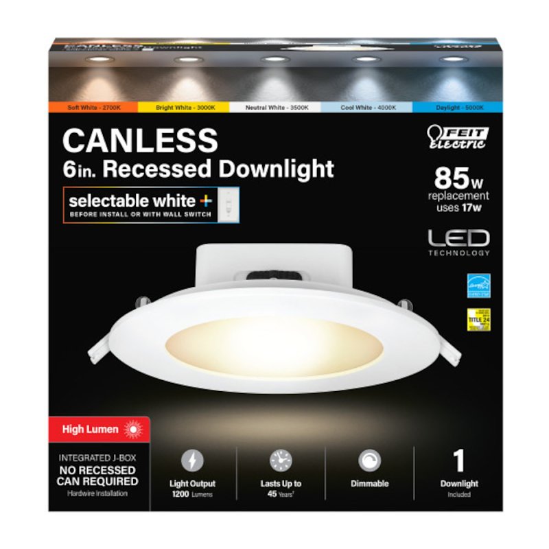 Feit Electric LEDR56HOJBX/6WYCA Downlight, 17 W, 120 V, LED Lamp, Aluminum, White