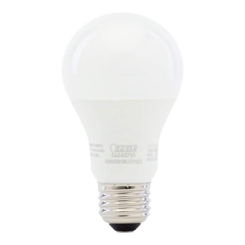 Feit Electric A800830/10KLED/ LED Light Bulb, General Purpose, A19 Lamp, 60 W Equivalent, E26 Lamp Base, Non-Dimmable, White