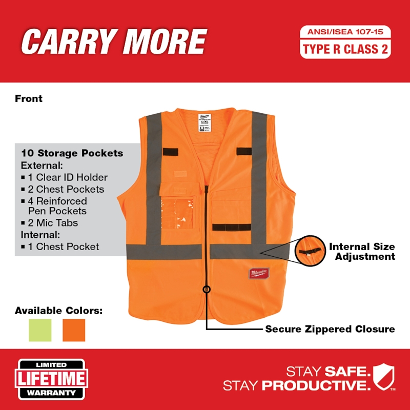 VEST SAFETY HI-VIS ORANGE L/XL