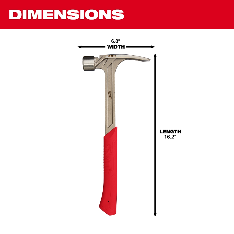 Milwaukee 48-22-9029 Framing Hammer, 28 oz Head, Anti-Ring Claw, Milled Face Head, Steel Head, 16.2 in OAL