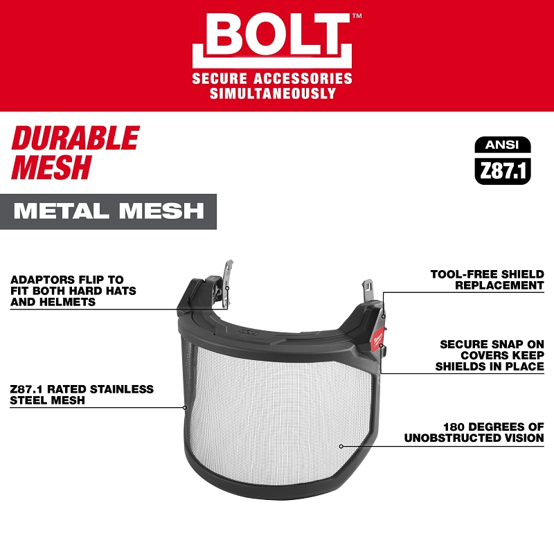 Milwaukee BOLT 48-73-1430 Full Face Shield, 10 in W Visor, 9-1/2 in H Visor, 0.06 in Thick Visor