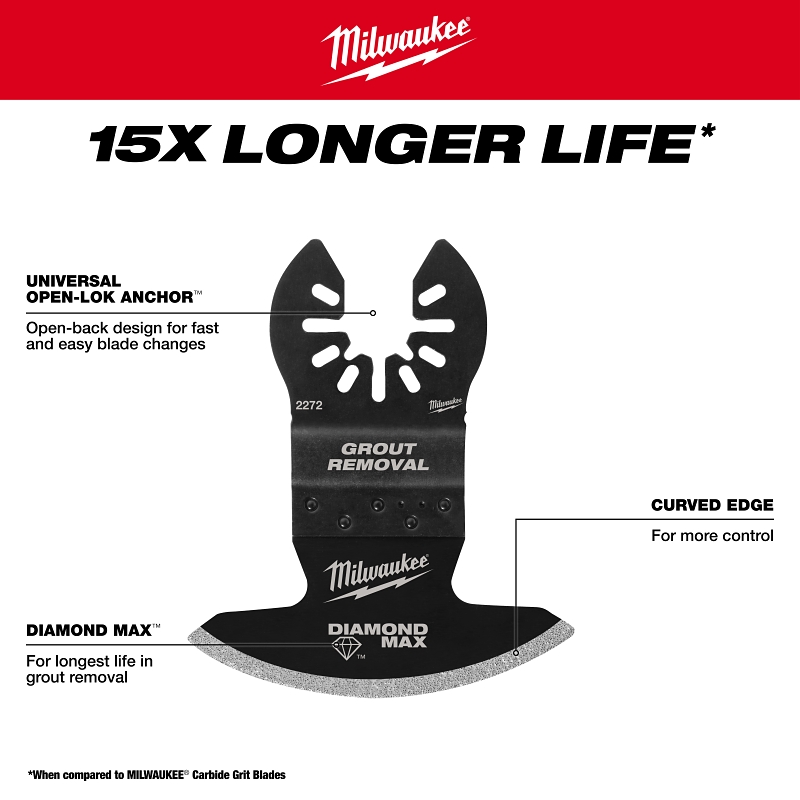 Milwaukee OPEN-LOK 49-25-2272 Grout Removal Multi-Tool Blade, Diamond Grit