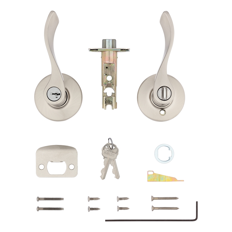 Kwikset 94050-673 Entry Door Lockset, Lever Handle, Satin Nickel, Zinc, KW1, SC1 Keyway, Residential, 3 Grade
