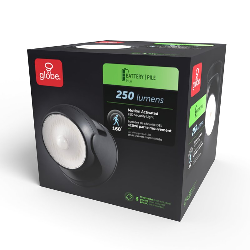 globe 17000183 Security Orb Light, LED Lamp, Daylight, 250 Lumens, 4000 K Color Temp, Black Fixture
