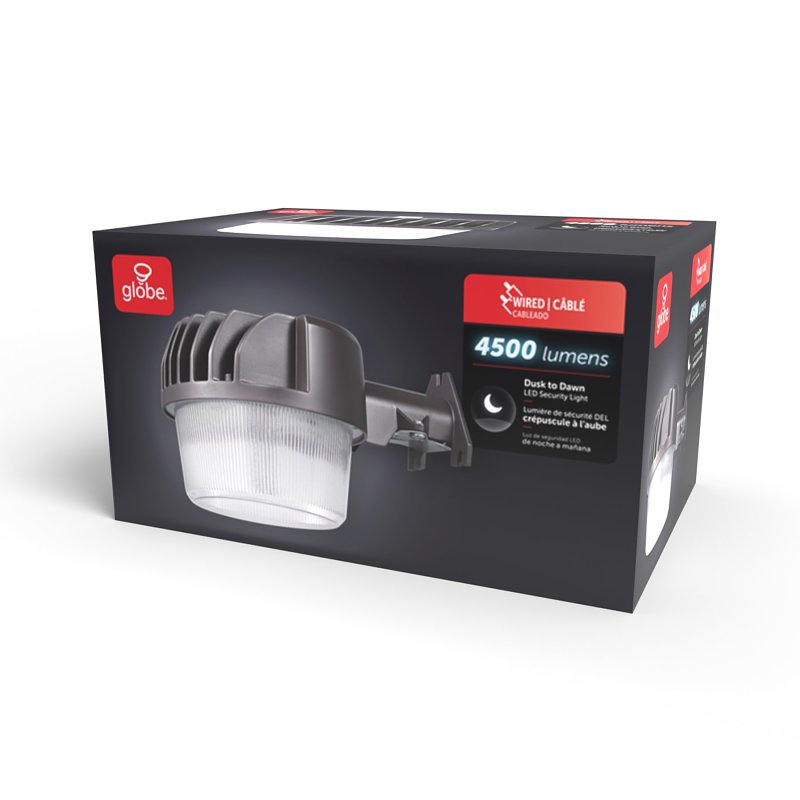 globe 17000193 Dusk-to-Dawn Barn Security Flood Light, LED Lamp, 4500 Lumens, 4000 K Color Temp