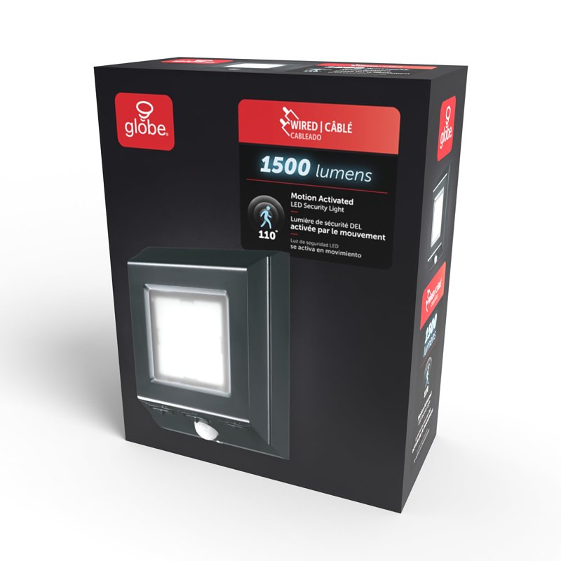 globe 17000199 Wired Wall Pack, LED Lamp, 500, 1000, 1500 Lumens, 4000 K Color Temp