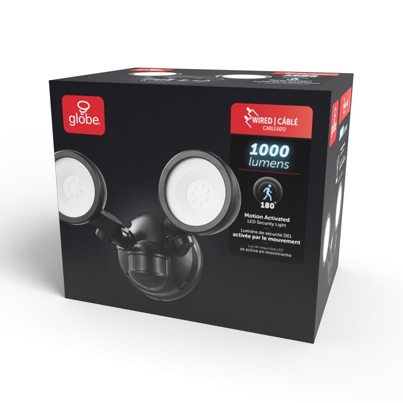 globe 17000200 Security Flood Light, LED Lamp, Bright White, 1000 Lumens, 4000 K Color Temp