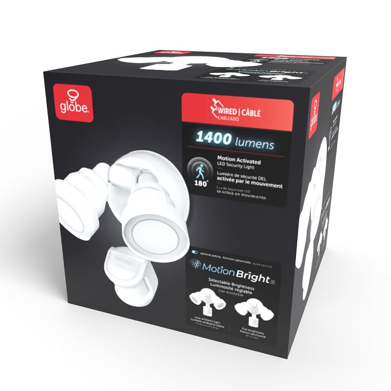 globe 17000201 Security Flood Light, 120 V, LED Lamp, Bright White, 1400 Lumens, 4000 K Color Temp, Plastic Fixture