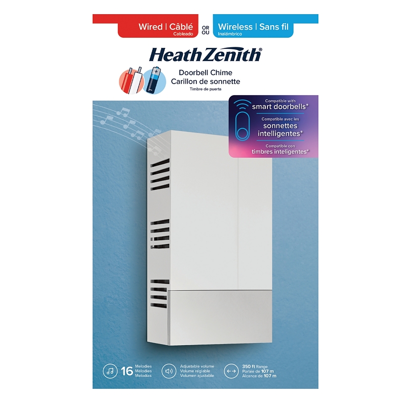 Heath Zenith 18000155 Doorbell Chime, Wired, Wireless, White