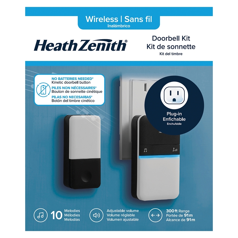Heath Zenith 18000154 Door Chime Bell, Wireless, Black/White