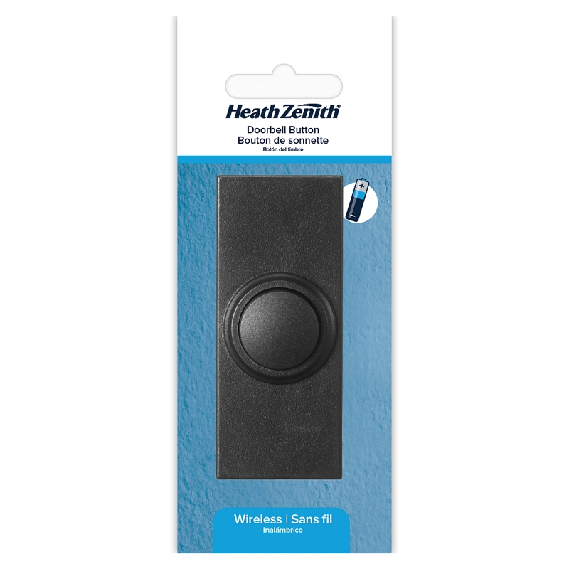 Heath Zenith 18000159 Pushbutton Doorbell, Wireless, Rectangular, Black