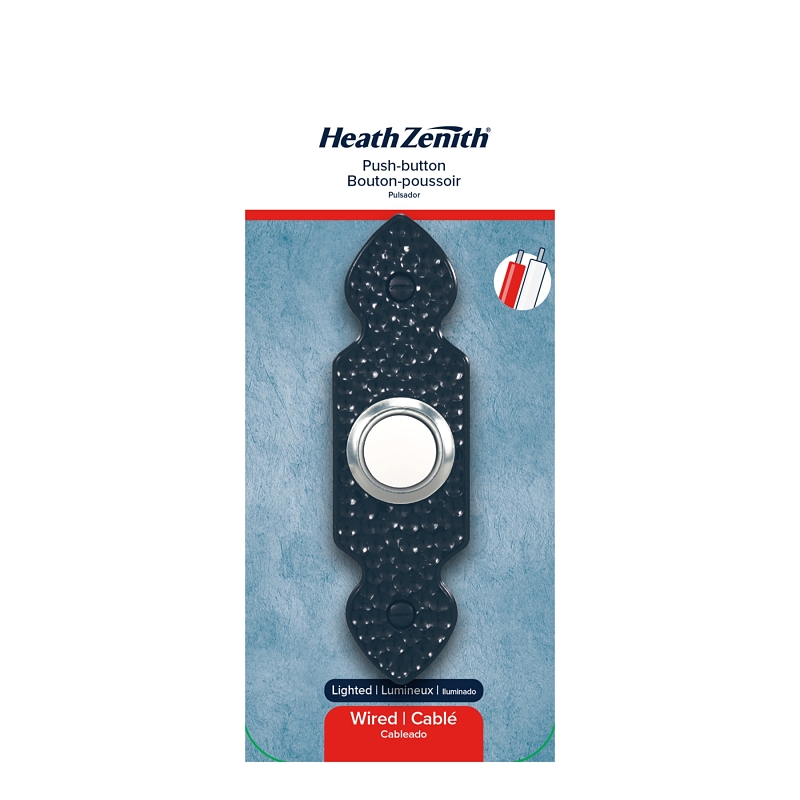 Heath Zenith SL-729 Doorbell Pushbutton, Wired, Plastic, Hammered Black, Lighted