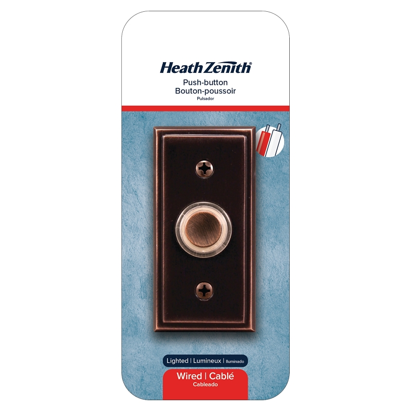 Heath Zenith SL-716 Doorbell Pushbutton, Wired, Metal, Oil-Rubbed Bronze