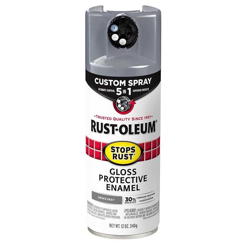 Rust-Oleum 376897 5-In-1 Enamel Paint, Gloss, Smoke Gray, 12 oz, Aerosol Can