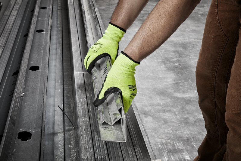 Milwaukee 48-73-8932 High-Visibility Cut Level 3 Gloves, Unisex, L, Elasticated Knit Cuff, Nitrile Coating, Polyurethane