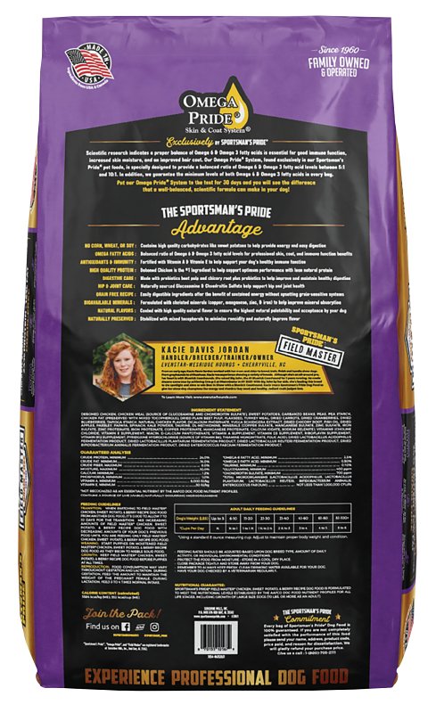 Sportsman's Pride Field Master 10167 Dog Food, Small, Medium, Large Breed, Dry, Berry, Chicken, Sweet Potato, 30 lb