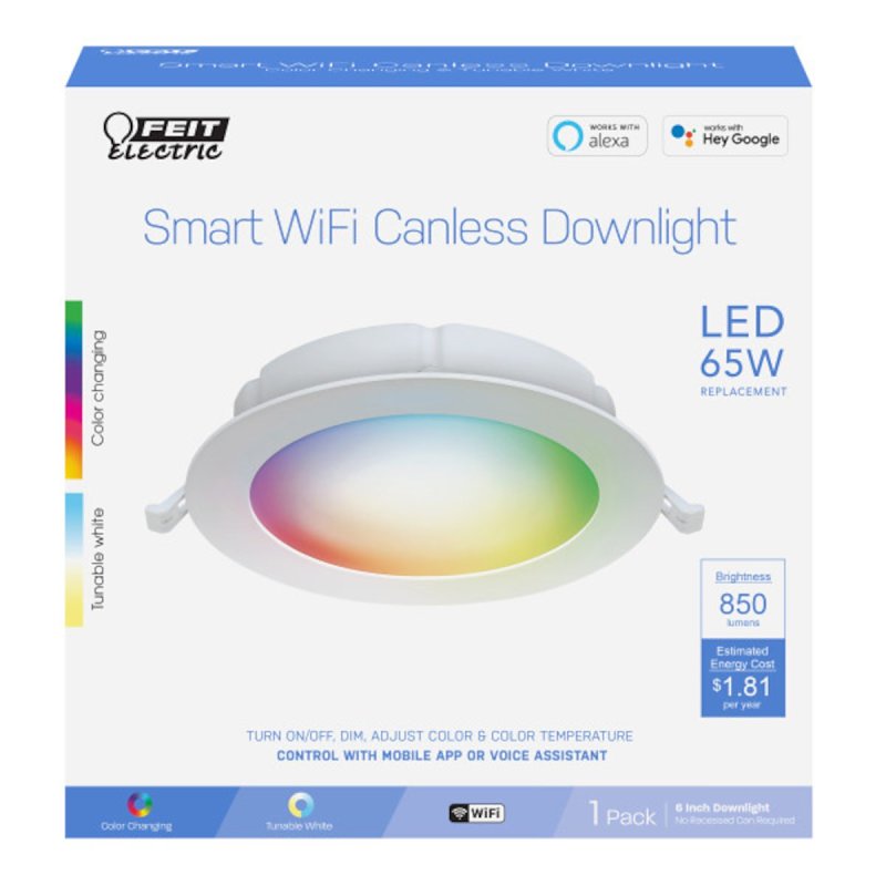 Feit Electric LEDR6XT/RGBW/CA/AG Recessed Downlight, 15 W, 120 V, LED Lamp, Aluminum, White