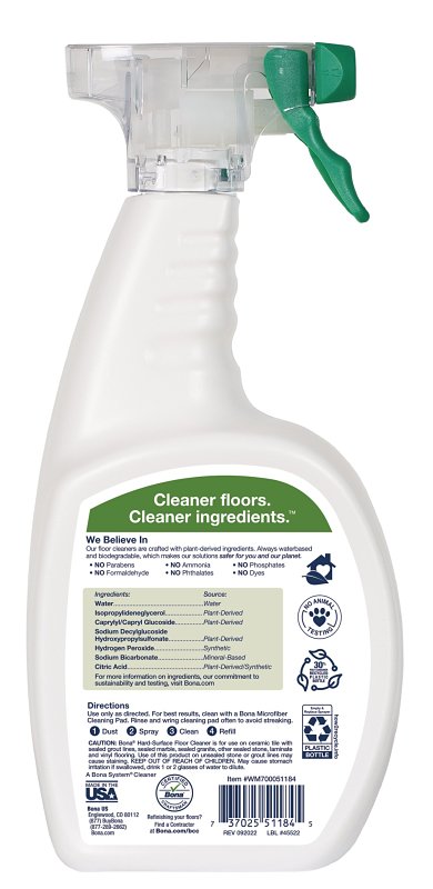 Bona WM700051184 Hard-Surface Floor Cleaner, 32 oz Bottle, Liquid, Mild, Green