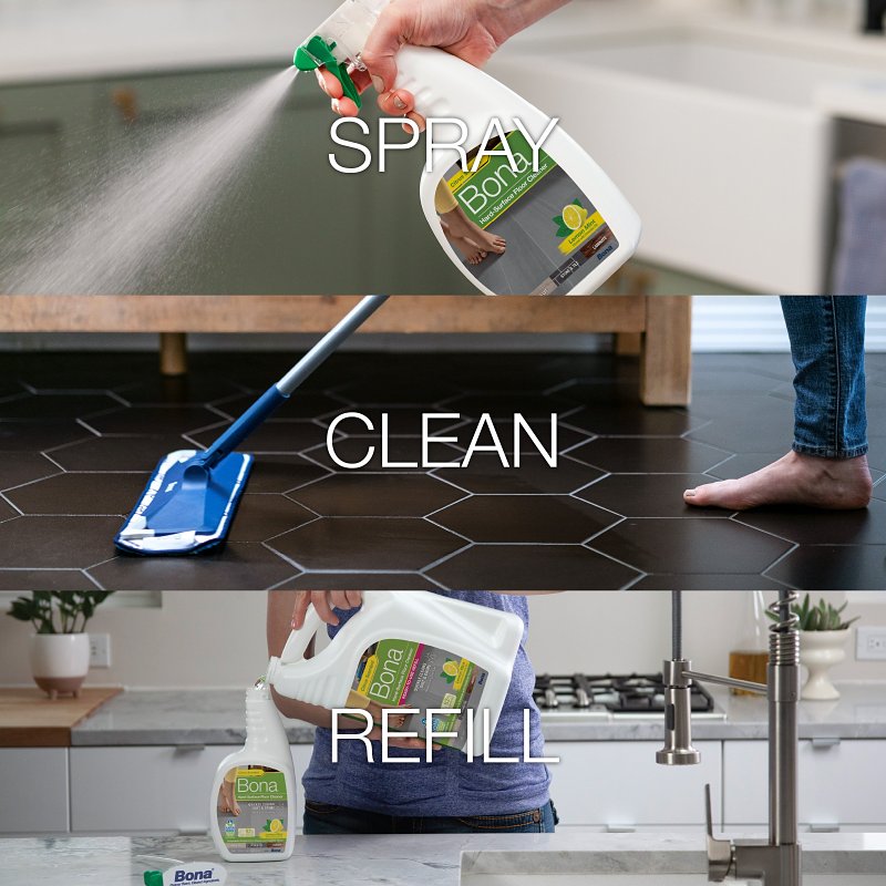 Bona WM700051224 Hard-Surface Floor Cleaner, 32 oz Bottle, Liquid, Lemon-Like, Clear