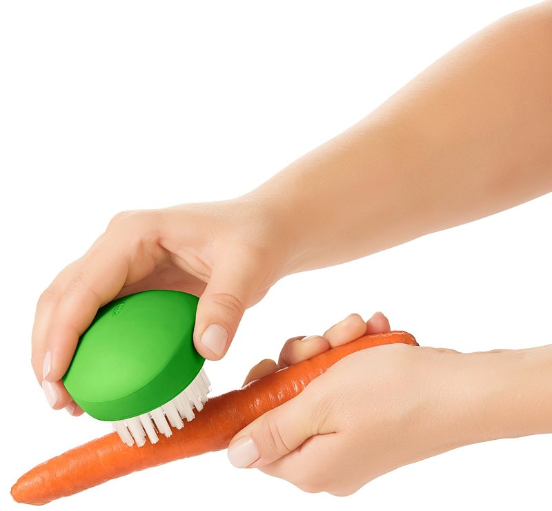 Good Grips 33781 Vegetable Brush, 3.3 in OAL, Nylon Trim, Non-Slip Grip Handle, Nylon Handle