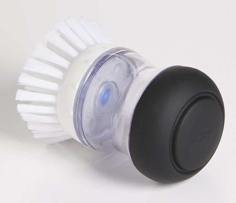 Good Grips 36481 Soap Dispensing Palm Brush, 4 in OAL, Nylon Trim, Non-Slip Handle, Silicone Handle
