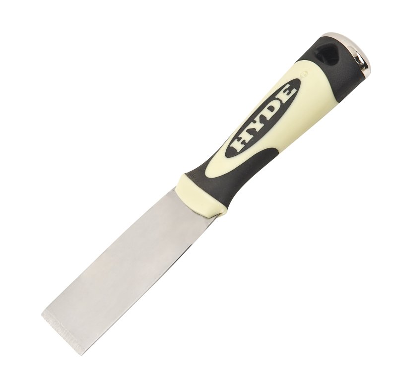 Hyde 06151 Stiff Pro Project Scraper, 3-1/2 in L Blade, 1-1/2 in W Blade, Carbon Steel Blade, Black/Cream Handle