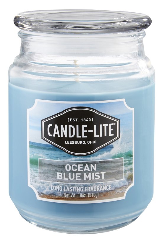 Candle-Lite 3297128 Scented Candle, 18 oz, Ocean Blue Mist, 70 to 110 hr, Blue