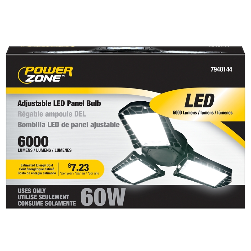 PowerZone GT-BU-G60A LED Panel Bulb, Medium E26, 300 W Equivalent, LED Lamp Base, Daylight Light, 5000 K Color Temp