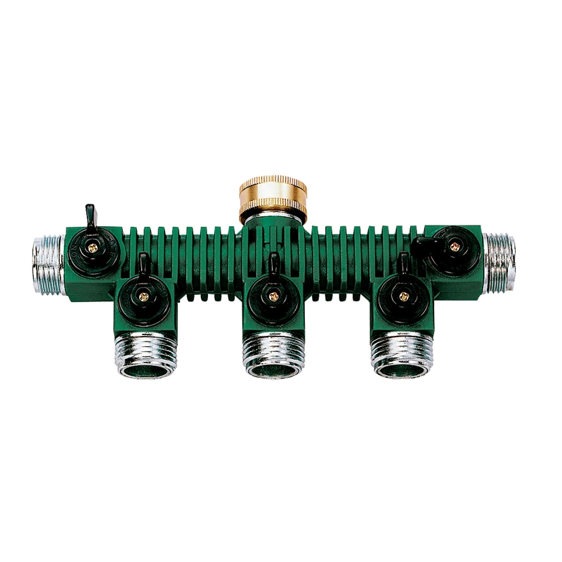 5-port Metal Outdoor Garden Hose Faucet Manifold Splitter & Valves, Model 62019n