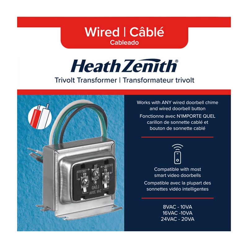 Heath Zenith 18000085 Tri-Volt Doorbell Transformer, Clamp-On, For: Wired Door Chimes