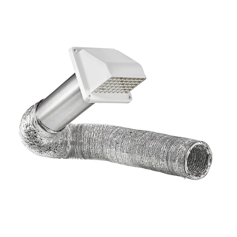 Lambro 1373W Wall Hood Vent Kit, Plastic, White, Includes: (1) 4 x 11 in Aluminum Snap Lock Tail Pipe