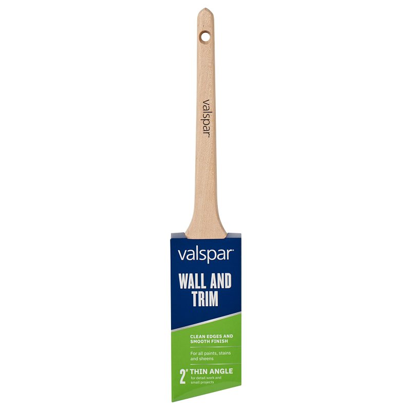 Valspar Wall and Trim Series 882545300 Thin Sash Brush, Wood Handle, 2 in W, Angle Brush, Polyester Bristle, 1 PK