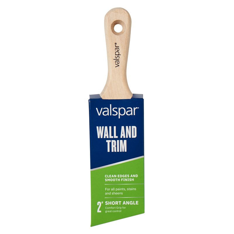 Valspar Wall and Trim Series 882566350 Sash Brush, Wood Handle, 2 in W, Angle Brush, Polyester Bristle, 1 PK