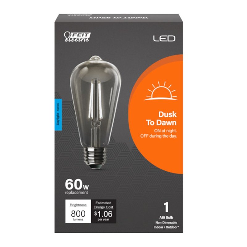 Feit ST19CL950CA/DD/FI Light Bulb, LED, Daylight, Non-Dimmable, A19, 5000 k,  60 w, 800 Lumens